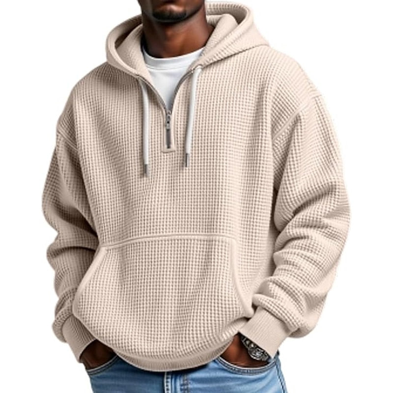 Classic Waffle Knit Quarter Zip Hoodie