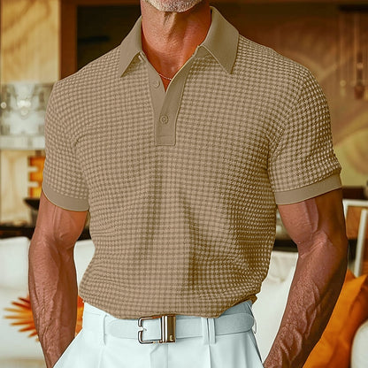 Textured Waffle Polo-Soft Summer Lapel Collar Shirt