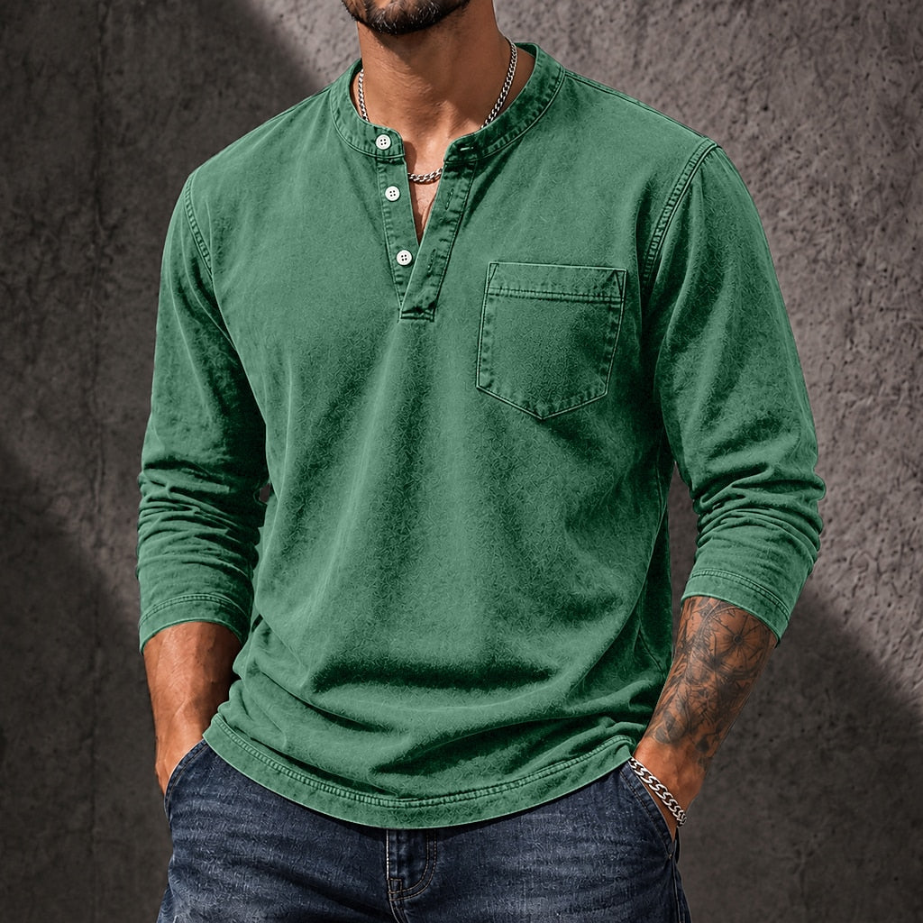 Vintage Washed 100% Cotton Henley Shirt