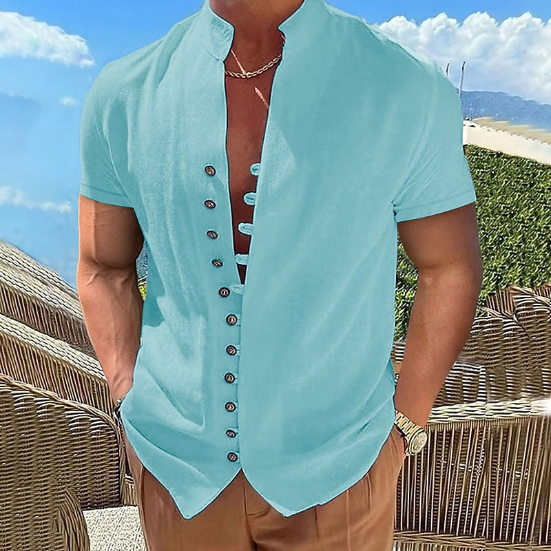 Men's Casual Linen Shirt - Short Sleeve Summer Essential