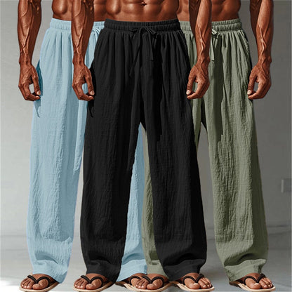 3PCS Cotton Linen Pants - Baggy Drawstring Casual Pants