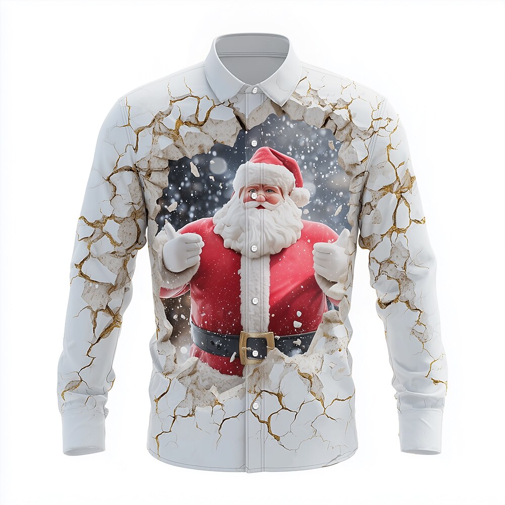 Christmas Santa Cracked Wall Button Shirt