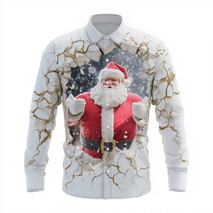 Christmas Santa Cracked Wall Button Shirt