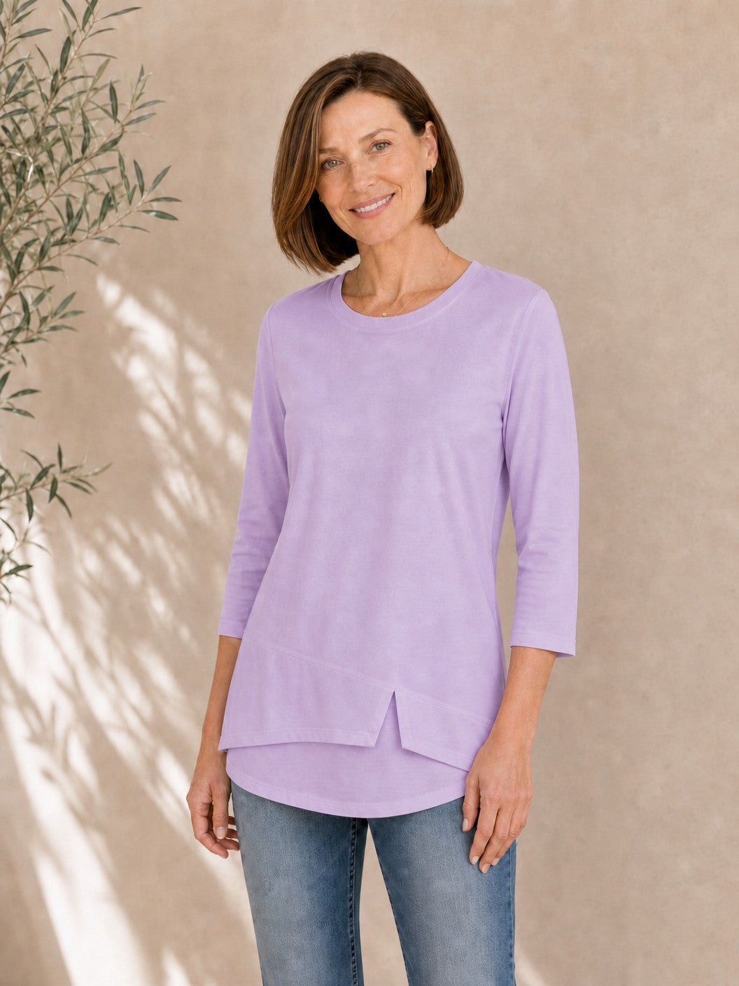 100% Cotton Solid 3/4 Length Sleeve Tee