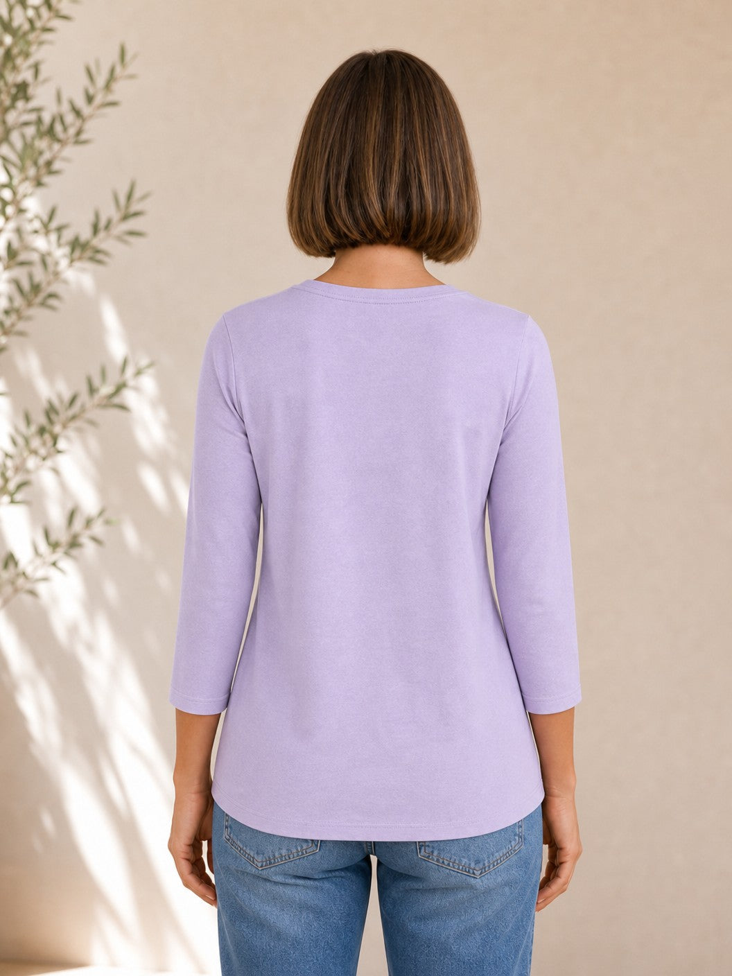 100% Cotton Solid 3/4 Length Sleeve Tee