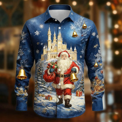 Christmas Santa Tree Snowflake Button Shirt