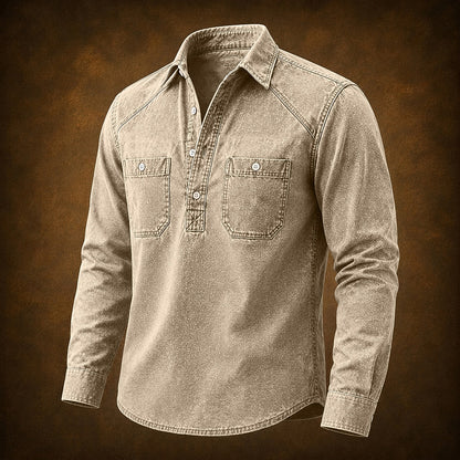 Vintage Washed Cotton Pocketed Polo Shirt