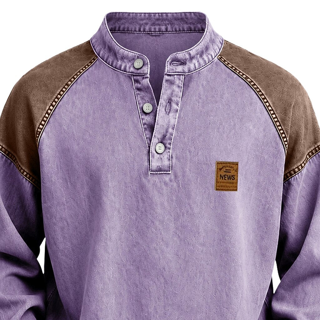 Colorblock Vintage 100% Cotton Henley Shirt