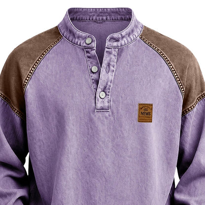 Colorblock Vintage 100% Cotton Henley Shirt