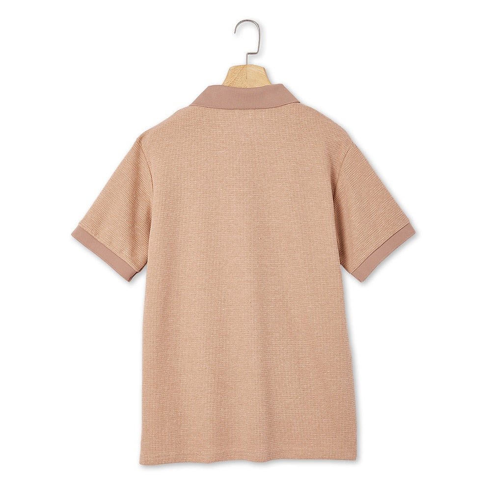 Textured Waffle Polo-Soft Summer Lapel Collar Shirt