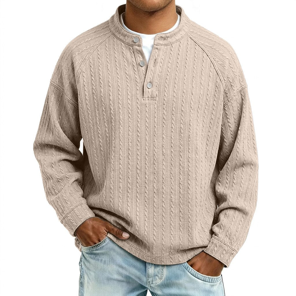 Jacquard Textured Long Sleeve Henley