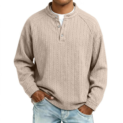 Jacquard Textured Long Sleeve Henley
