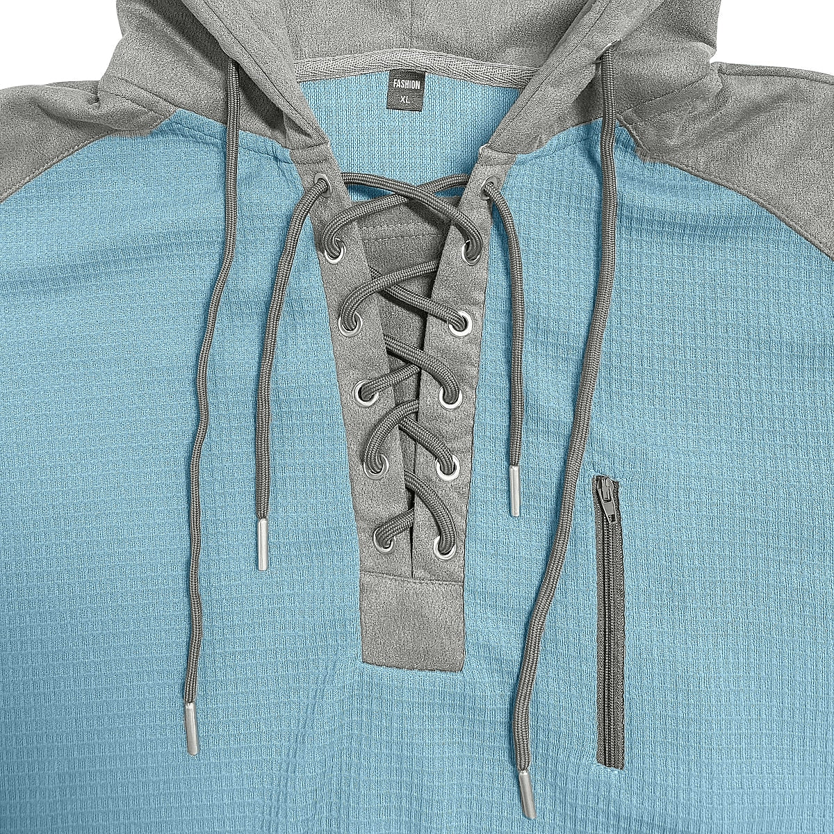 Lace Up Neck Hooded Waffle Henley Shirts