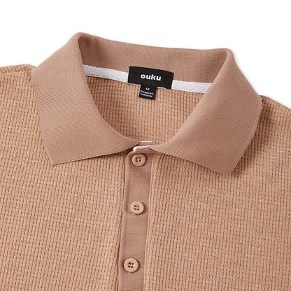 Textured Waffle Polo-Soft Summer Lapel Collar Shirt