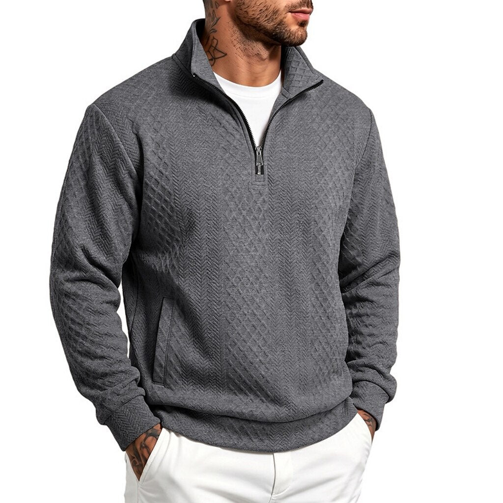 Textured Jacquard Stand Collar Sweatshirt