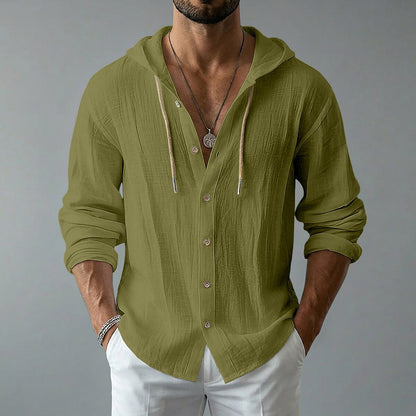 Lightweight Button Up Linen Hooded Shirt