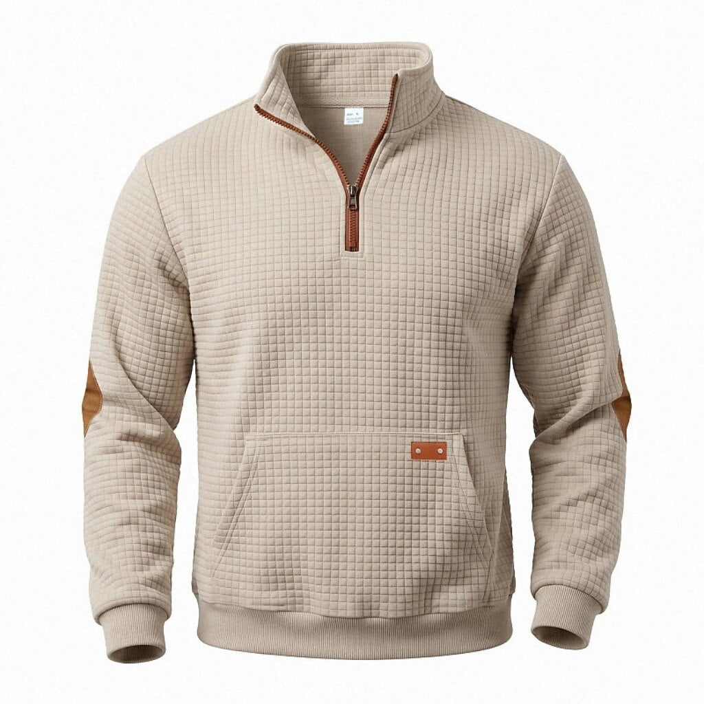 Textured Waffle Quarter Zip Pocket Sweatshirt