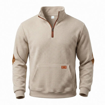 Textured Waffle Quarter Zip Pocket Sweatshirt
