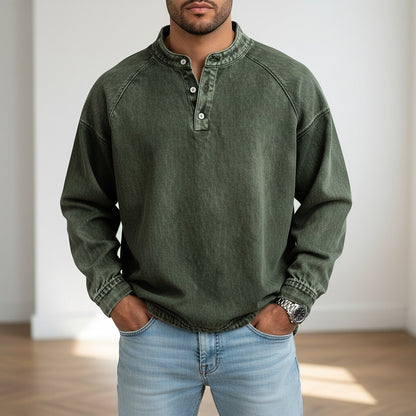 Broken-in Comfort Washed Cotton Henley Shirt