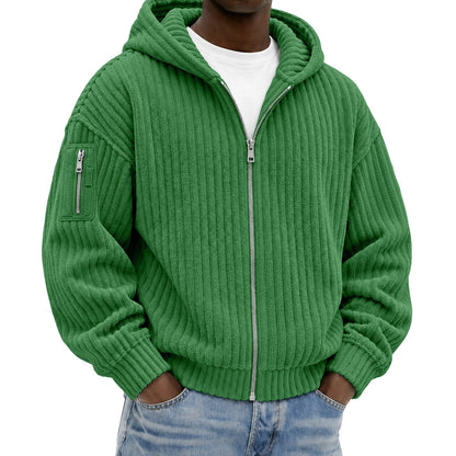 Full Zipped Textured Corduroy Hoodie