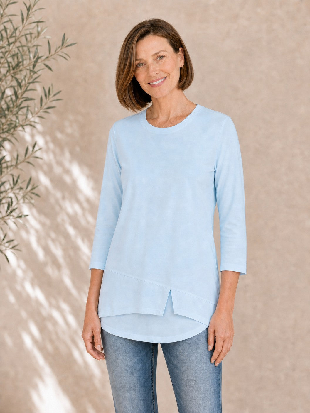 100% Cotton Solid 3/4 Length Sleeve Tee