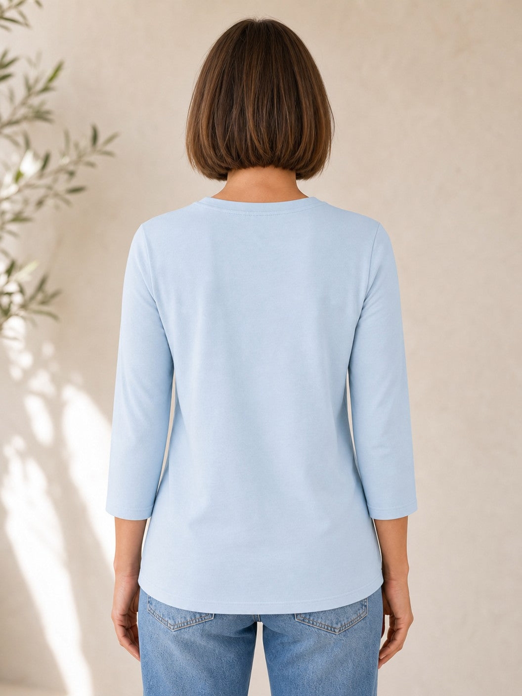 100% Cotton Solid 3/4 Length Sleeve Tee