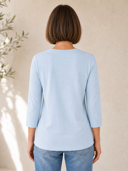 100% Cotton Solid 3/4 Length Sleeve Tee