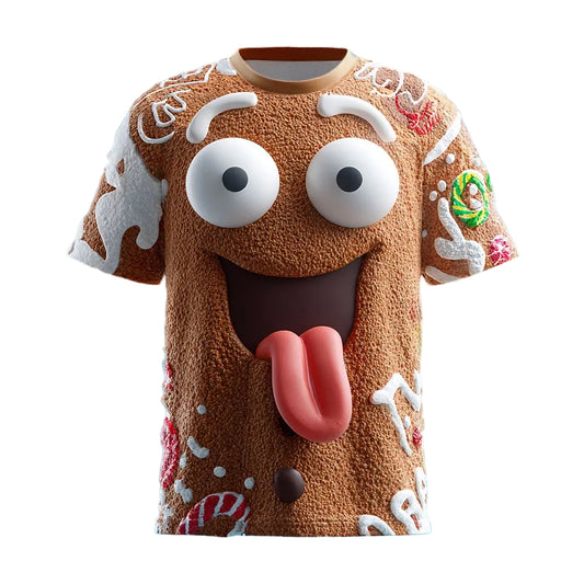 Men's Cartoon Gingerbread Christmas 3D T-Shirt