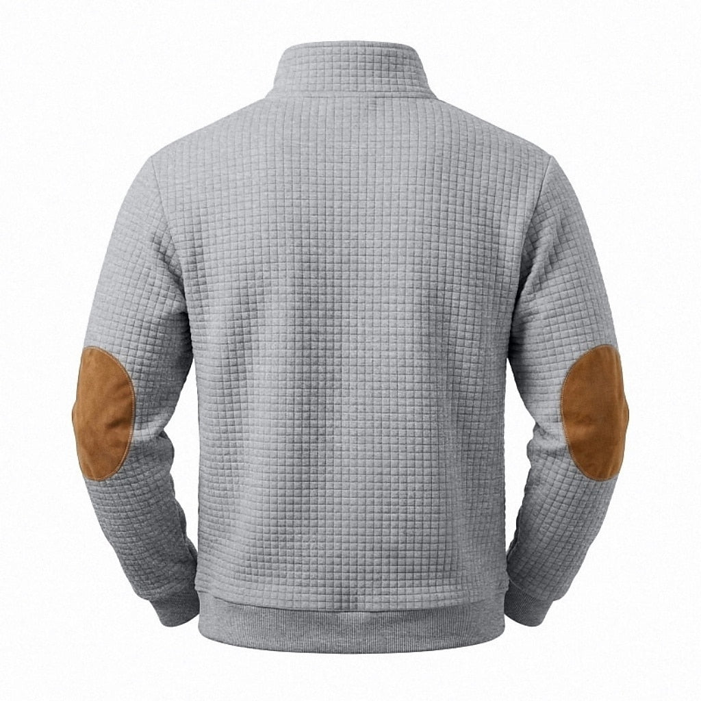 Textured Waffle Quarter Zip Pocket Sweatshirt