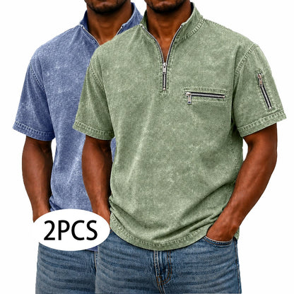 2-Pack Broken-In Cotton Zip Up Henley Shirts