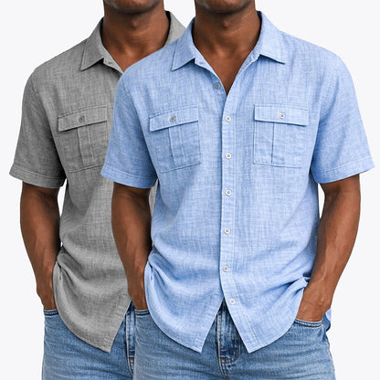2Pcs Cotton Linen Button-Up Shirts