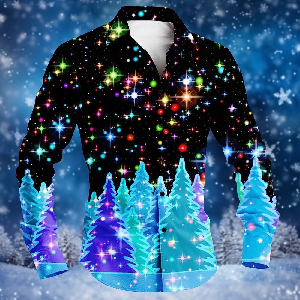 Christmas Tree Snowflake Pattern Button Shirt