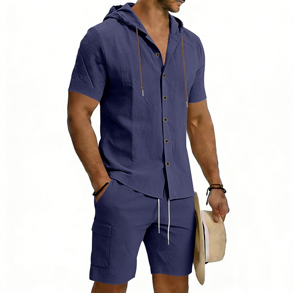 Men's 2-Piece Linen Set-Shirt and Shorts