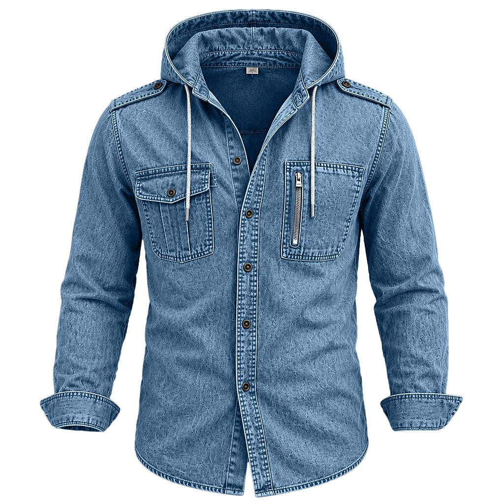 Vintage Washed Cotton Hooded Work Shirt