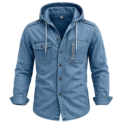 Vintage Washed Cotton Hooded Work Shirt