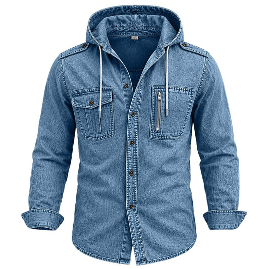 Vintage Washed Cotton Hooded Work Shirt