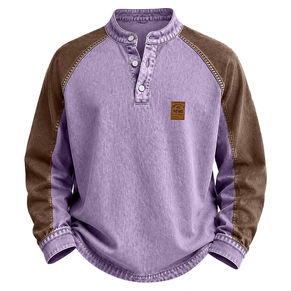 Colorblock Washed Cotton Henley Shirt