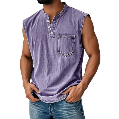 Men's 100% Cotton Henley Tank Top