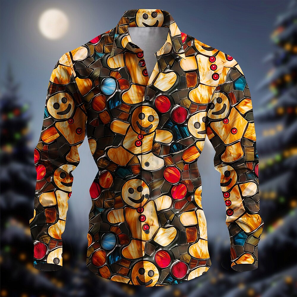 Men's Gingerbread Christmas Long Sleeve Button Shirt