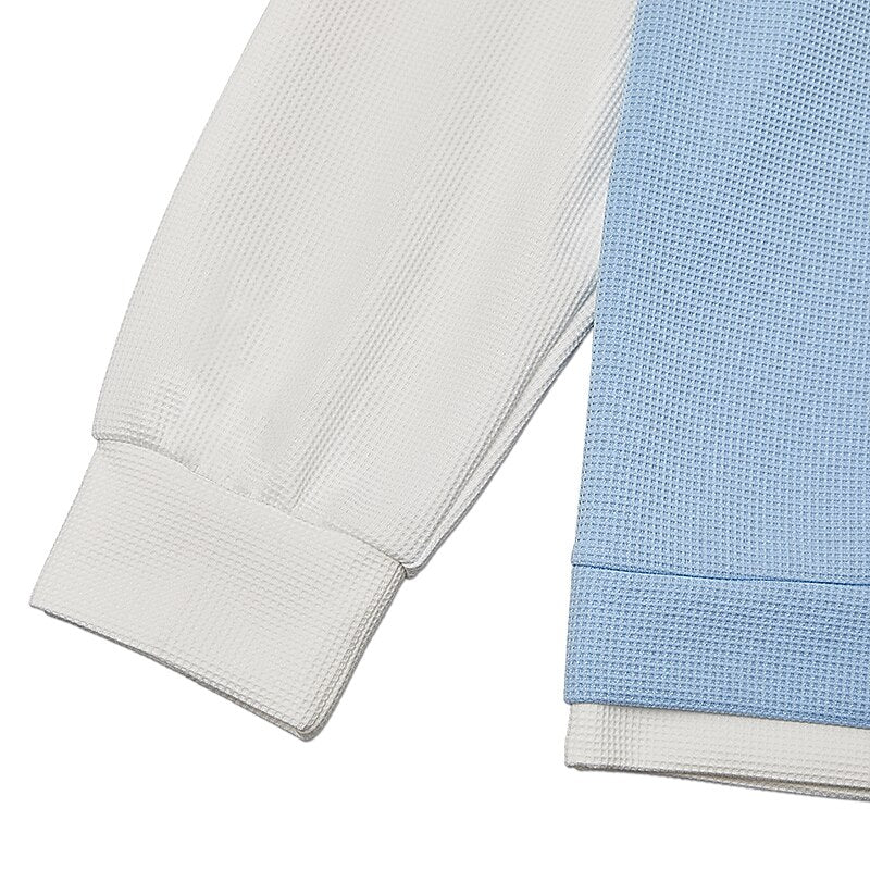 Colorblock Zipped Waffle Polo Shirts