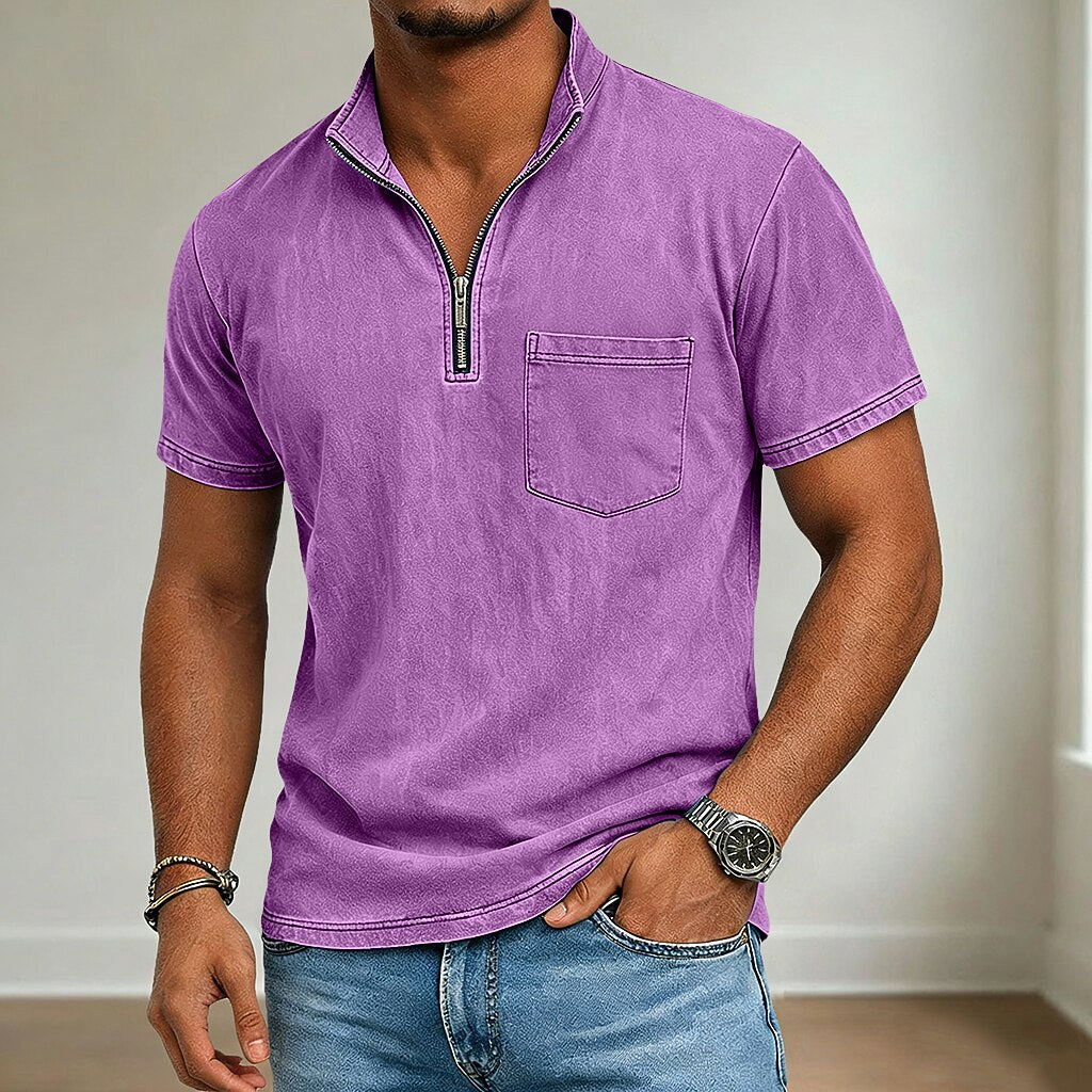 Men's Henley T-Shirt-100% Cotton, Solid Vintage