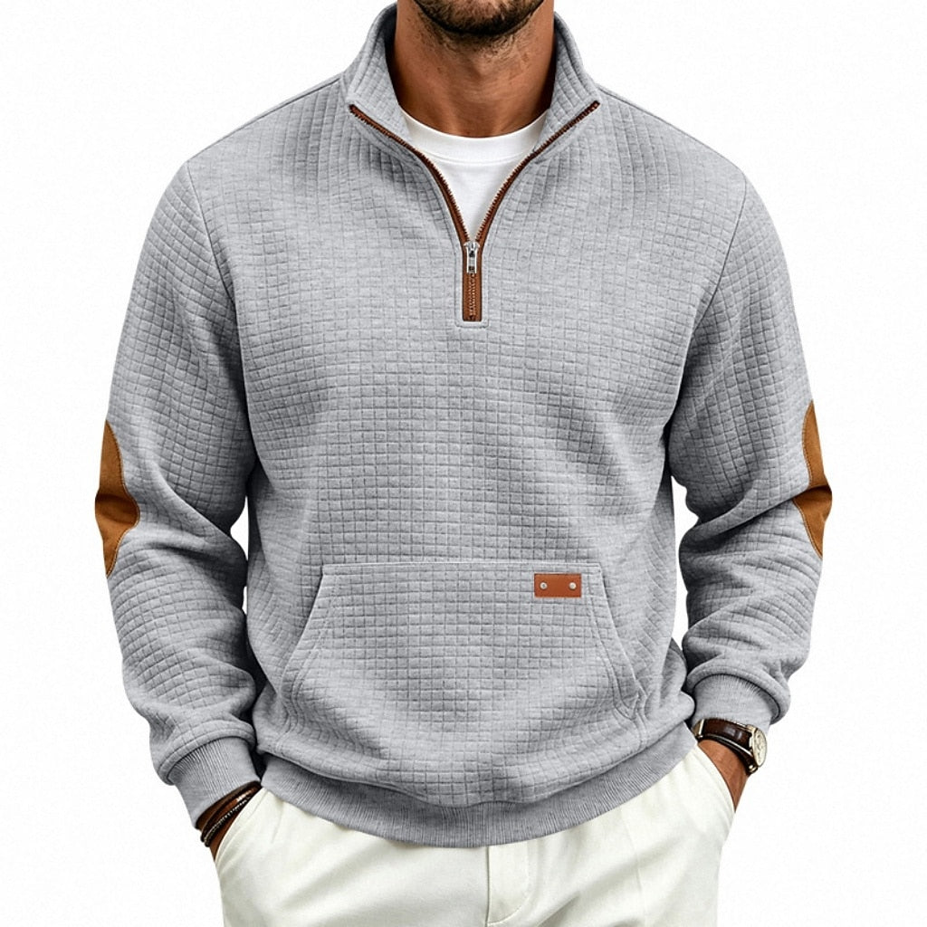Textured Waffle Quarter Zip Pocket Sweatshirt