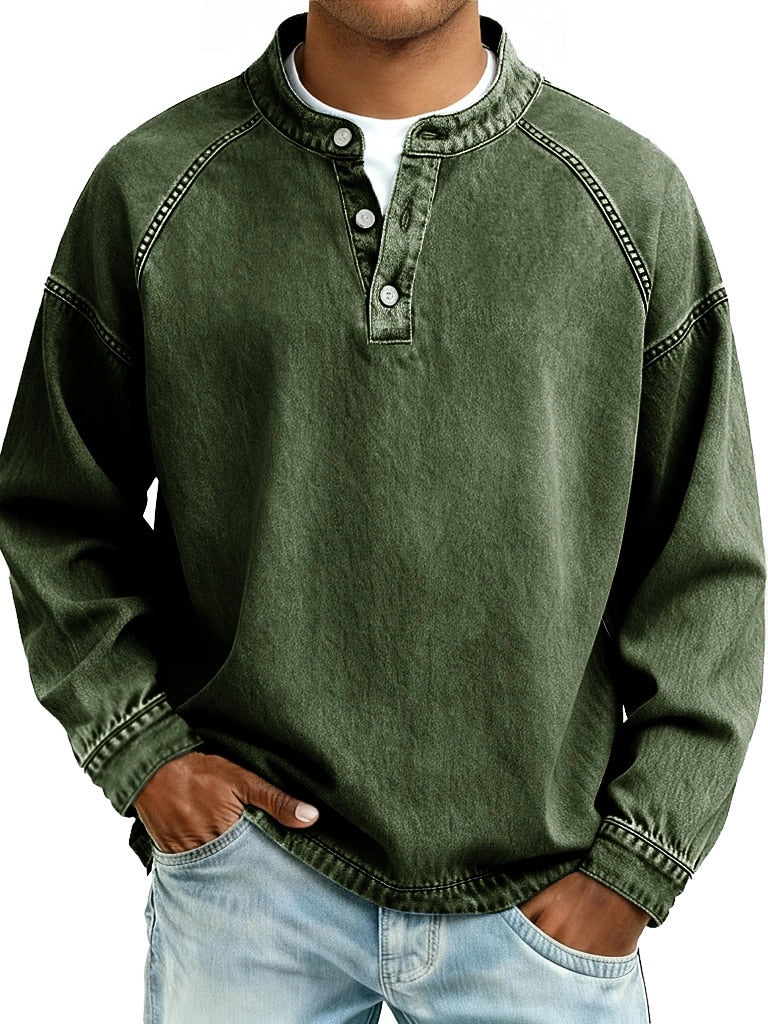 Retro Henley Shirt-100% Cotton Casual Long Sleeve