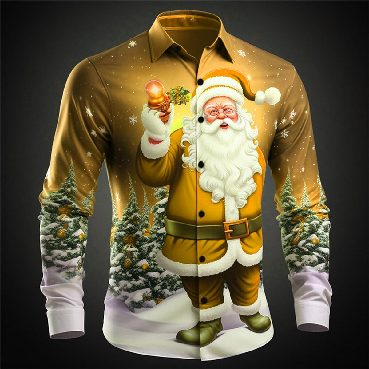 Christmas Santa Casual Stretch Button Shirt