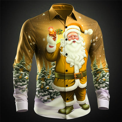 Christmas Santa Casual Stretch Button Shirt