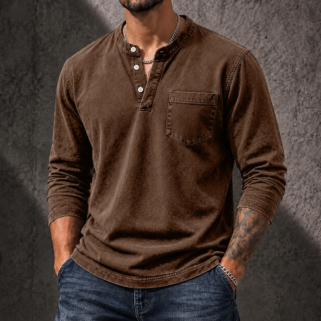 Vintage Washed 100% Cotton Henley Shirt