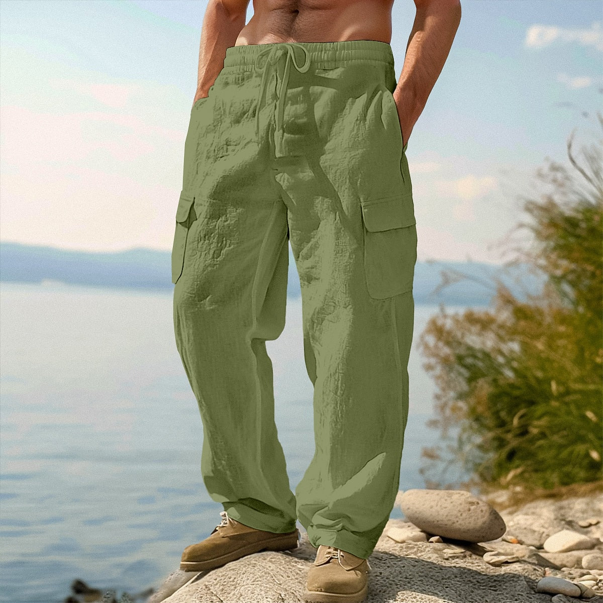 Men's Cotton Linen Pants - Baggy Casual Pants for Daily Comfort