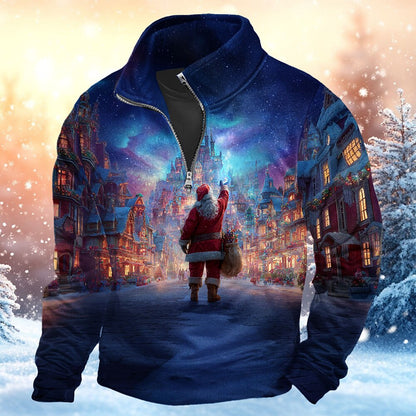Christmas Santa Long Sleeve Zip Sweatshirt