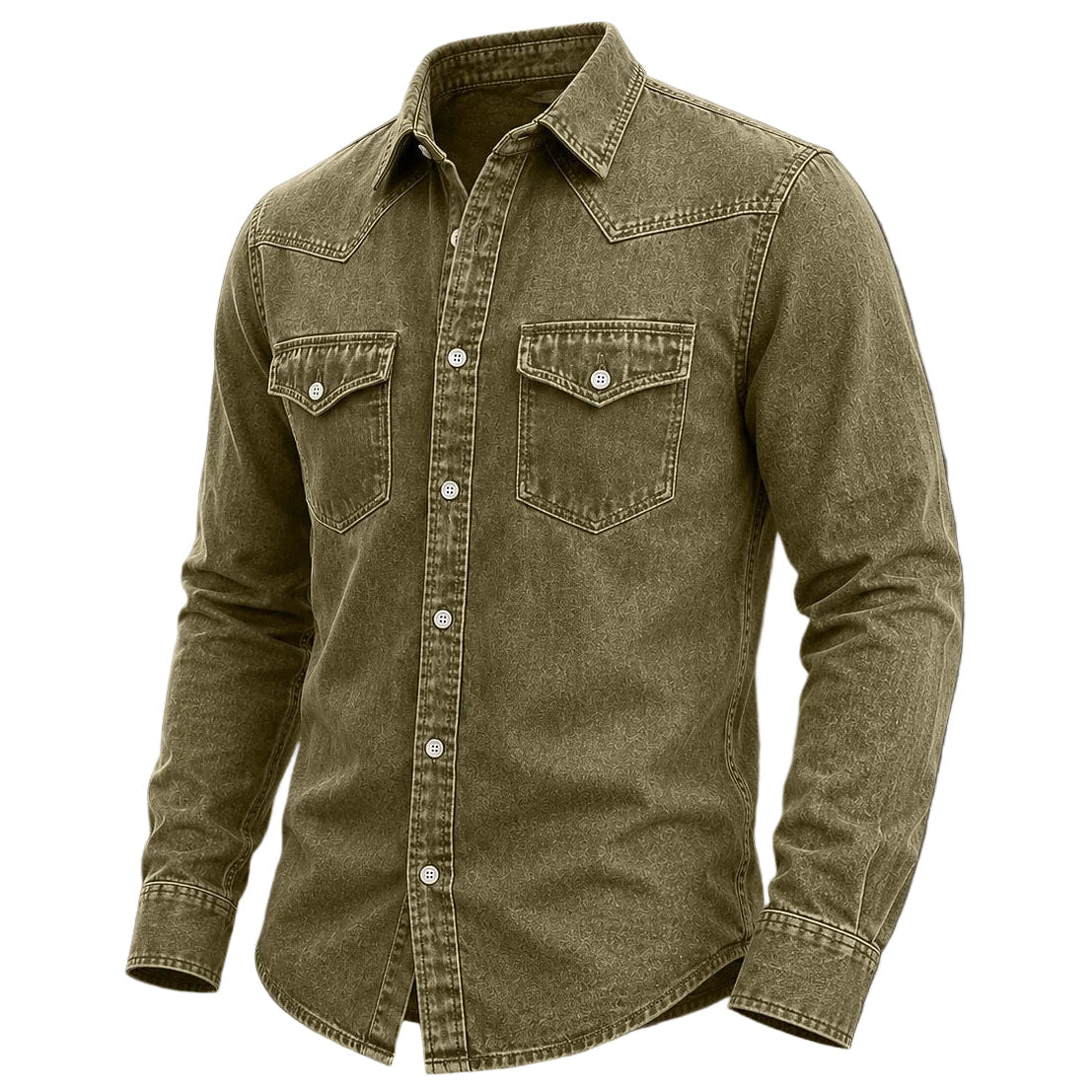 Broken Cotton Denim Work Shirt