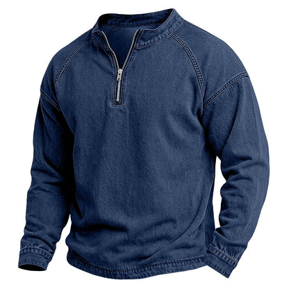 Half Zip Washed Cotton Henley Shirt